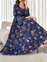 Rochie Lunga Hera Bleumarin Inflorata