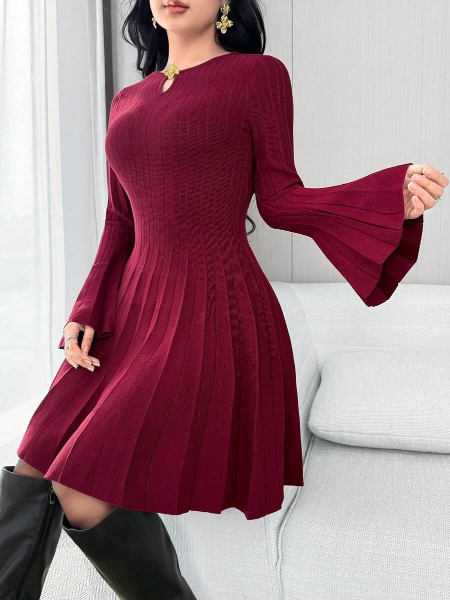 90 Rochie Scurta Tricotata Violeta Grena cu Pliuri - imagine 1