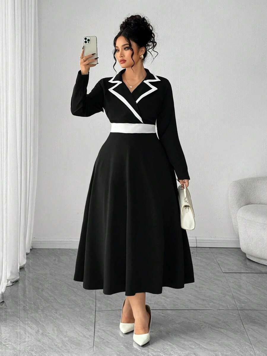 1 Rochie Midi Torvi Neagra - Marimi Mari - imagine 1