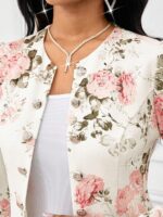 Sacou Dama Janice Alb cu Print Floral Roz ( fara captuseala ) - imagine 3