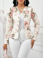 Sacou Dama Janice Alb cu Print Floral Roz ( fara captuseala )
