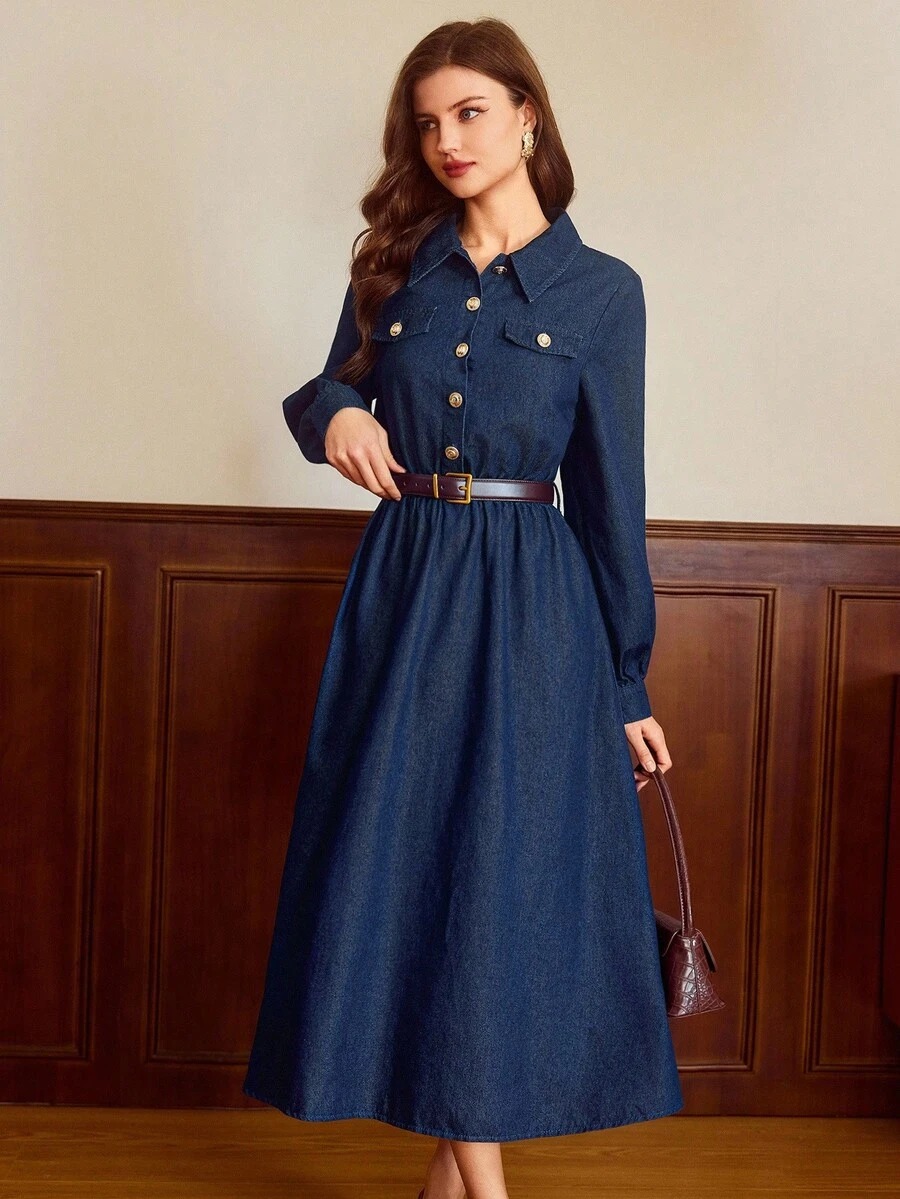 14 Rochie Midi Victoria din Denim - imagine 1