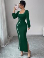 Rochie Lunga Aurora Verde cu Paiete