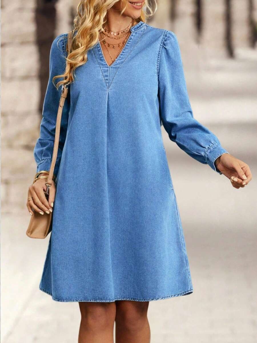 16 Rochie Scurta Ambra din Denim - imagine 1