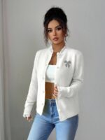 Pulover Tricotat Ludmila Alb cu Nasturi - imagine 3