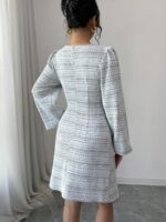 Rochie Scurta Serda Alba cu Print Geometric Gri - imagine 2