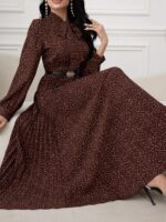 Rochie Lunga Eleonora Maro cu Buline Albe Plisata - imagine 4