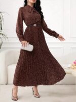 Rochie Lunga Eleonora Maro cu Buline Albe Plisata