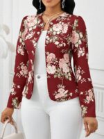 Sacou Dama Rossa Grena cu Print Floral Roz ( fara captuseala ) - imagine 3