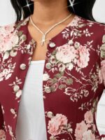 Sacou Dama Rossa Grena cu Print Floral Roz ( fara captuseala ) - imagine 4