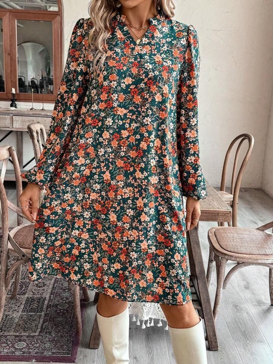 26 Rochie Scurta Dalia Verde Inflorata - imagine 1