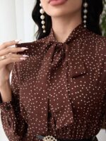 Rochie Lunga Eleonora Maro cu Buline Albe Plisata - imagine 3