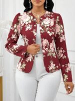 Sacou Dama Rossa Grena cu Print Floral Roz ( fara captuseala )