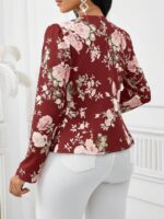 Sacou Dama Rossa Grena cu Print Floral Roz ( fara captuseala ) - imagine 2