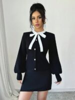 Cardigan Tricotat Anka Negru cu Funda Alba