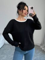 Bluza Dama Corina Neagra cu Funde Crem - imagine 2