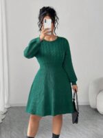 Rochie Scurta Tricotata Sarika Verde - Marimi Mari - imagine 3