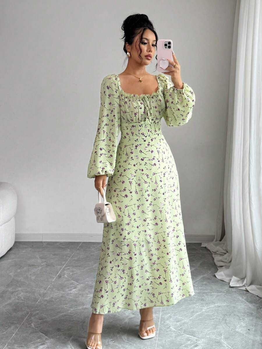 33 Rochie Lunga Camila Vernil cu Print Floral Mov - imagine 1