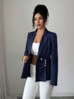 Sacou Dama Asra Bleumarin cu Dungi Albe ( fara captuseala ) - imagine 3