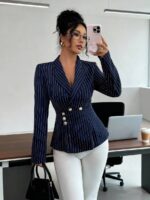 Sacou Dama Asra Bleumarin cu Dungi Albe ( fara captuseala )