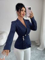 Sacou Dama Asra Bleumarin cu Dungi Albe ( fara captuseala ) - imagine 4