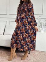 Rochie Midi Rahela de Maternitate Bleumarin Inflorata - imagine 4