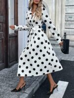 Rochie Midi Sabrina Alba cu Buline Negre - imagine 3