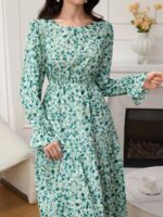 Rochie Lunga Roberta Alba cu Print Floral Verde - imagine 4