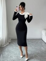 Rochie Midi Surisa Neagra cu Funda Alba