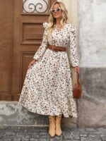 Rochie Midi Anna Alba cu Print Negru si Maro
