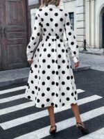 Rochie Midi Sabrina Alba cu Buline Negre - imagine 2