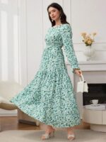 Rochie Lunga Roberta Alba cu Print Floral Verde