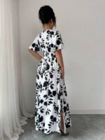 Rochie Lunga Barbara Alba cu Print Floral Negru - imagine 2