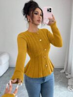Pulover Tricotat Electra Galben Mustar - imagine 3