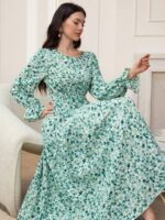 Rochie Lunga Roberta Alba cu Print Floral Verde - imagine 3