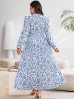 Rochie Lunga Felly Alba cu Print Floral Albastru- Marimi Mari - imagine 2