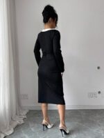 Rochie Midi Surisa Neagra cu Funda Alba - imagine 2