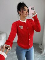Pulover Tricotat Ludmila Rosu cu Nasturi