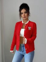 Pulover Tricotat Ludmila Rosu cu Nasturi - imagine 3