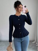 Pulover Tricotat Electra Bleumarin - imagine 4