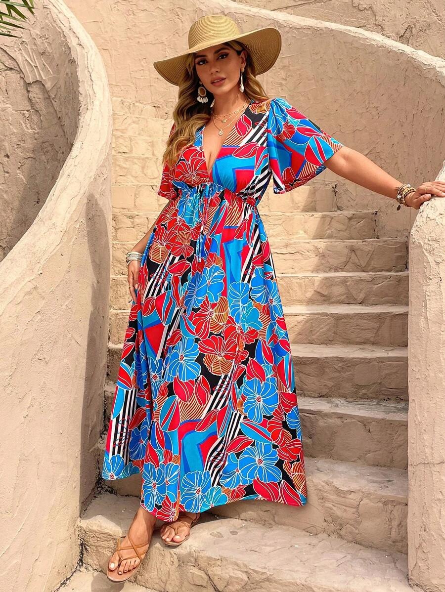 50 Rochie Lunga Emilla Multicolora - Marimi Mari - imagine 1