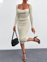 Rochie Midi Tricotata Alicia Crem - imagine 3