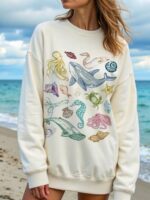 Hanorac Dama Daria Crem cu Print Multicolor - Marimi Mari