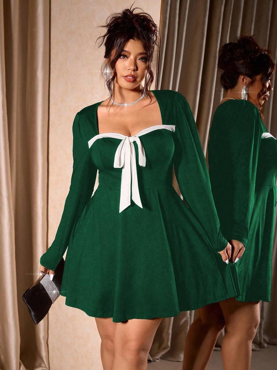 59 Rochie Scurta Martina Verde - Marimi Mari - imagine 1