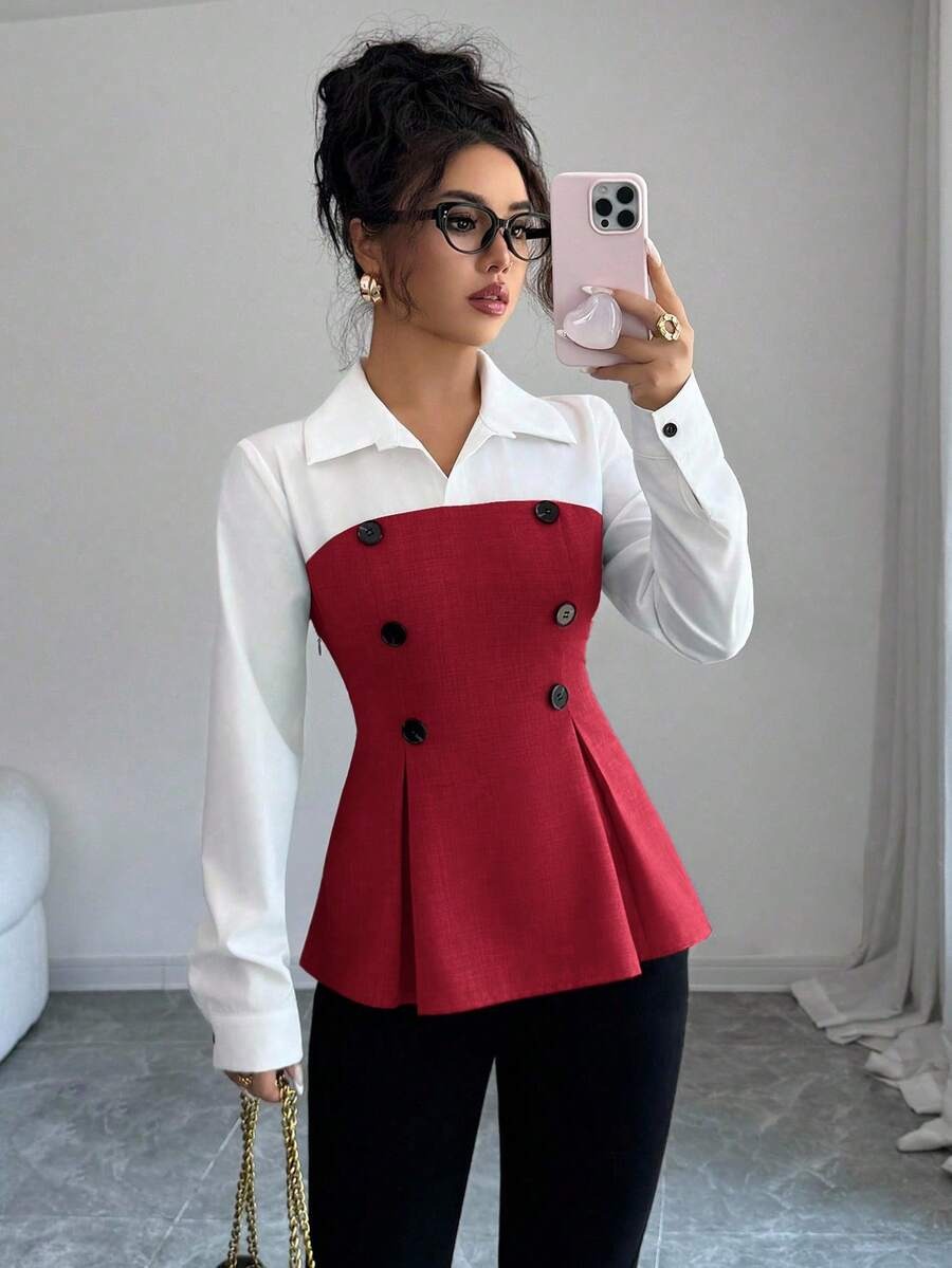 6 Bluza Dama Catinca Grena cu Maneci Albe - imagine 1