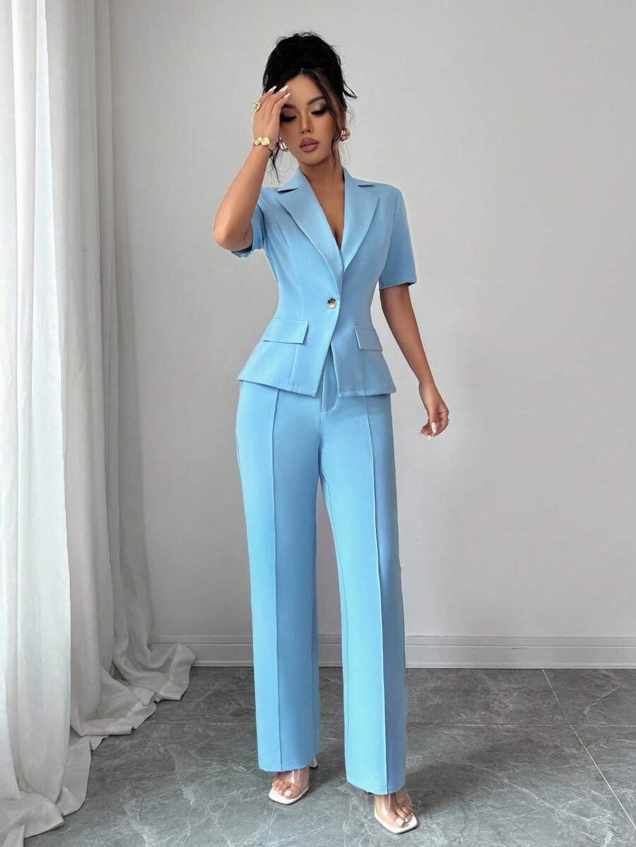 63 Compleu cu Pantalon Dina Bleu - imagine 1