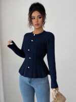 Pulover Tricotat Electra Bleumarin - imagine 3