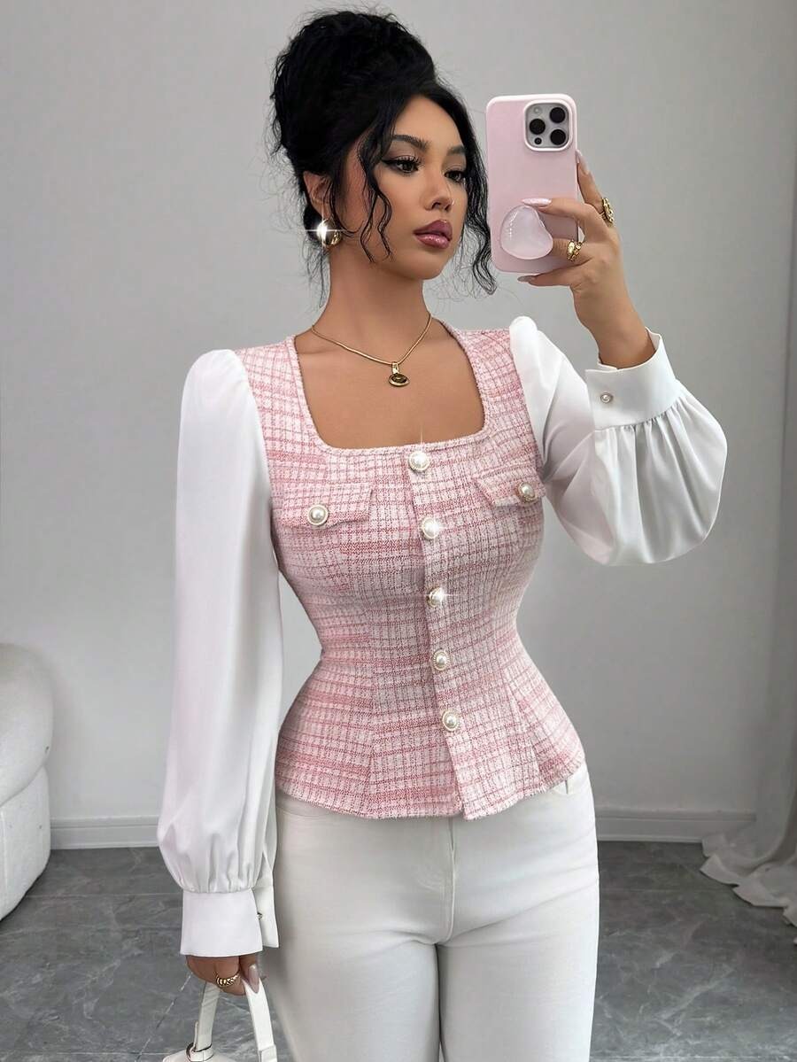 77 Bluza Dama Aspen Roz cu Maneci Albe - imagine 1