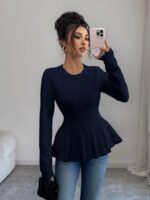 Pulover Tricotat Leona Bleumarin - imagine 3