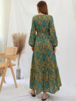 Rochie Lunga Meda Verde cu Print Floral Galben - imagine 2